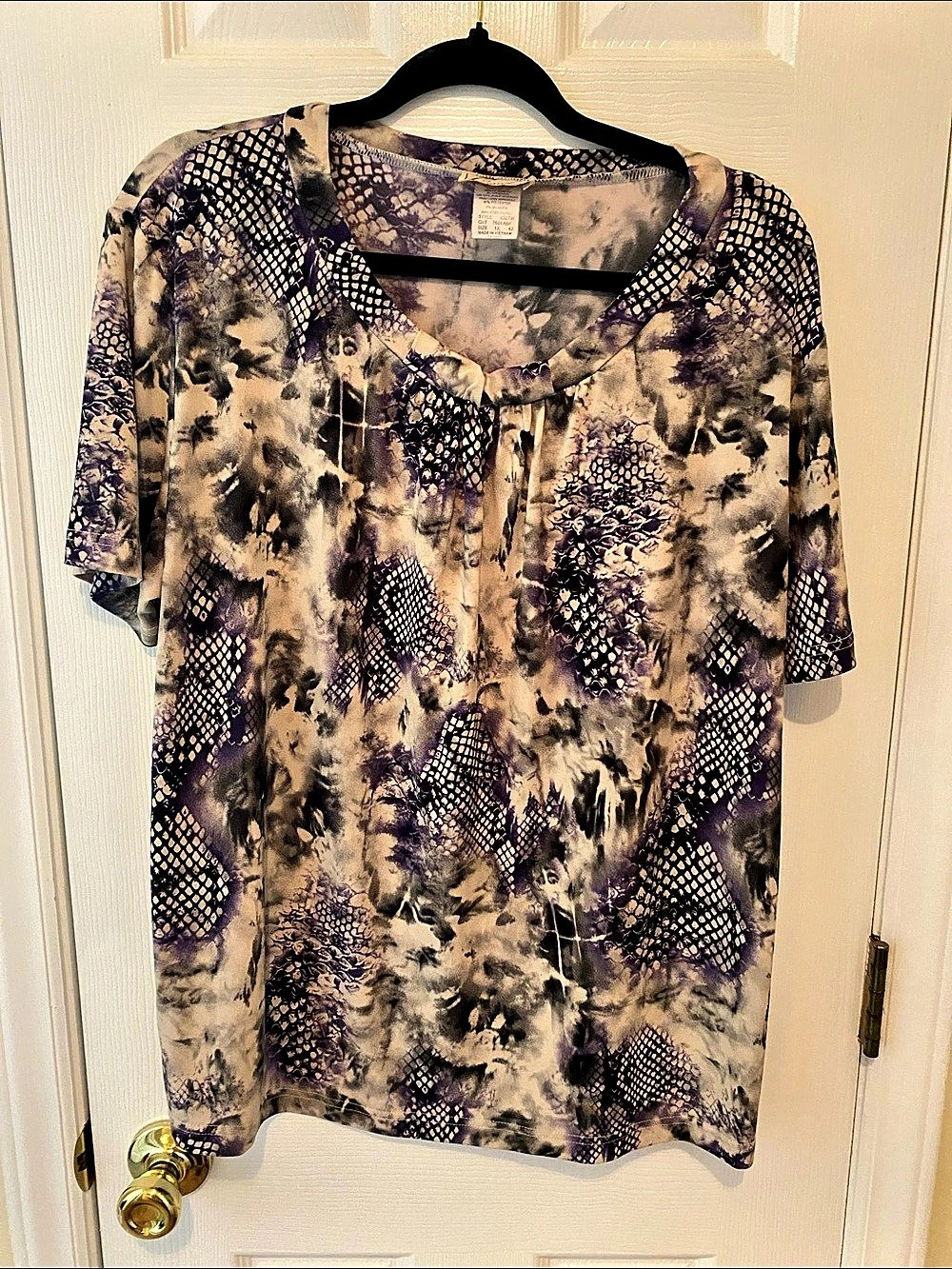 Emmanay Collection Printed Short Sleeve Blouse Size 1X